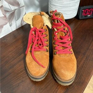 Brown Suede Boots with Red Laces